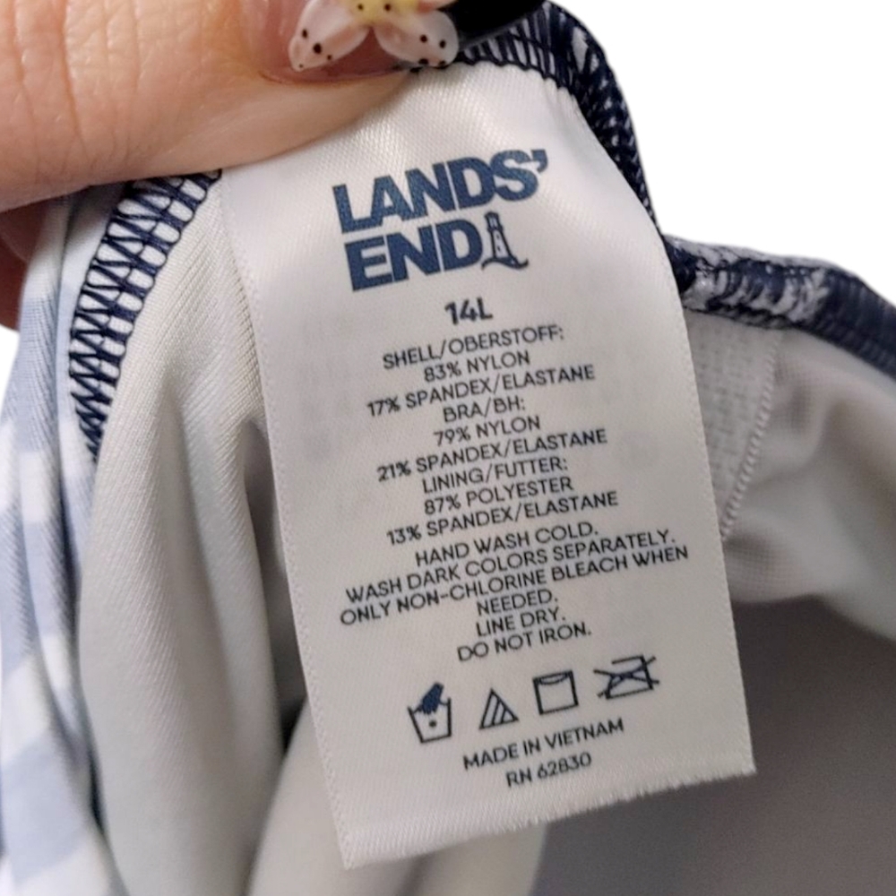 Lands End Navy Striped Bandeau Tankini Swimsuit Top Women's Size 14 - Picture 10 of 12